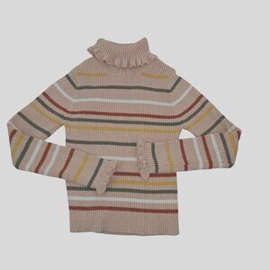 Tommy Bahama Girl's 5/6 Striped Turtleneck Sweater Ruffle Trim 2306